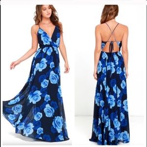 Lulus Only in Dreams Navy Blue Floral Maxi Dress